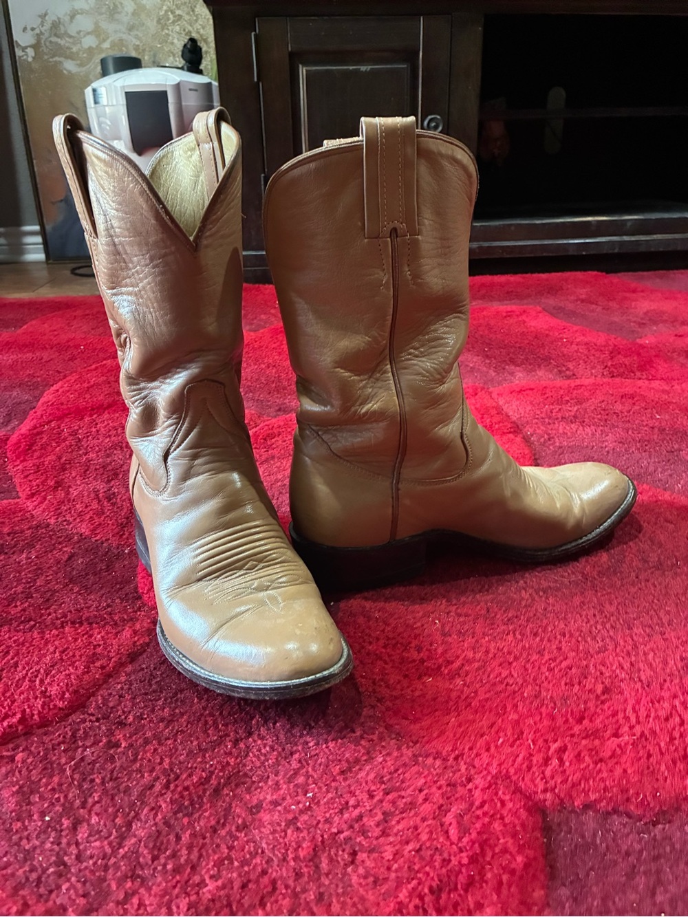 Sanders Women's Tan Leather Boots - Classic Pull-On Western Style